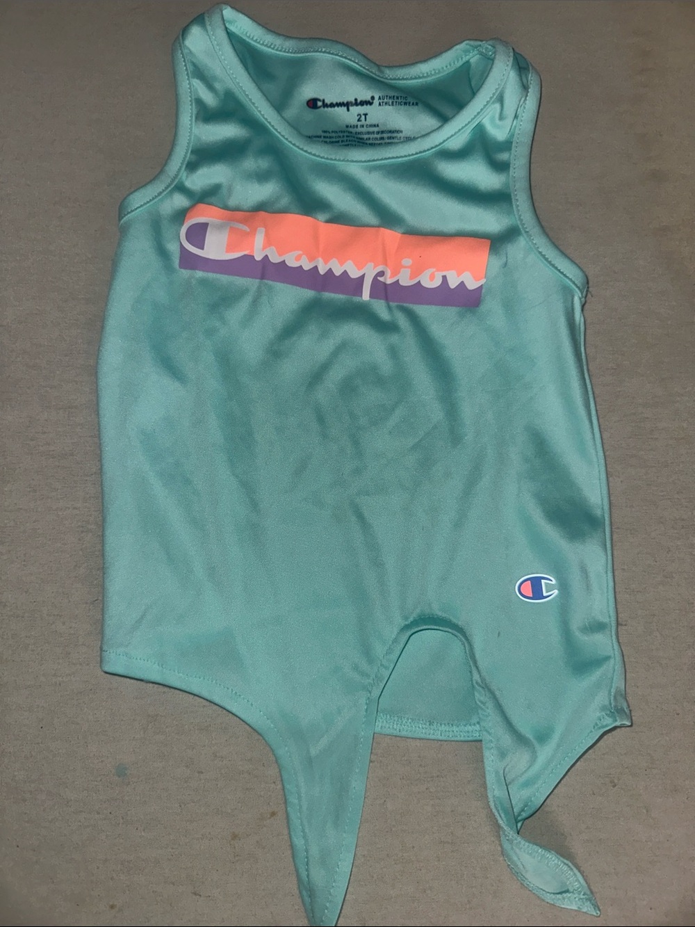 Kids Size 2T Champion Aqua Girls' Tank Top with Peach and Lavender Logo